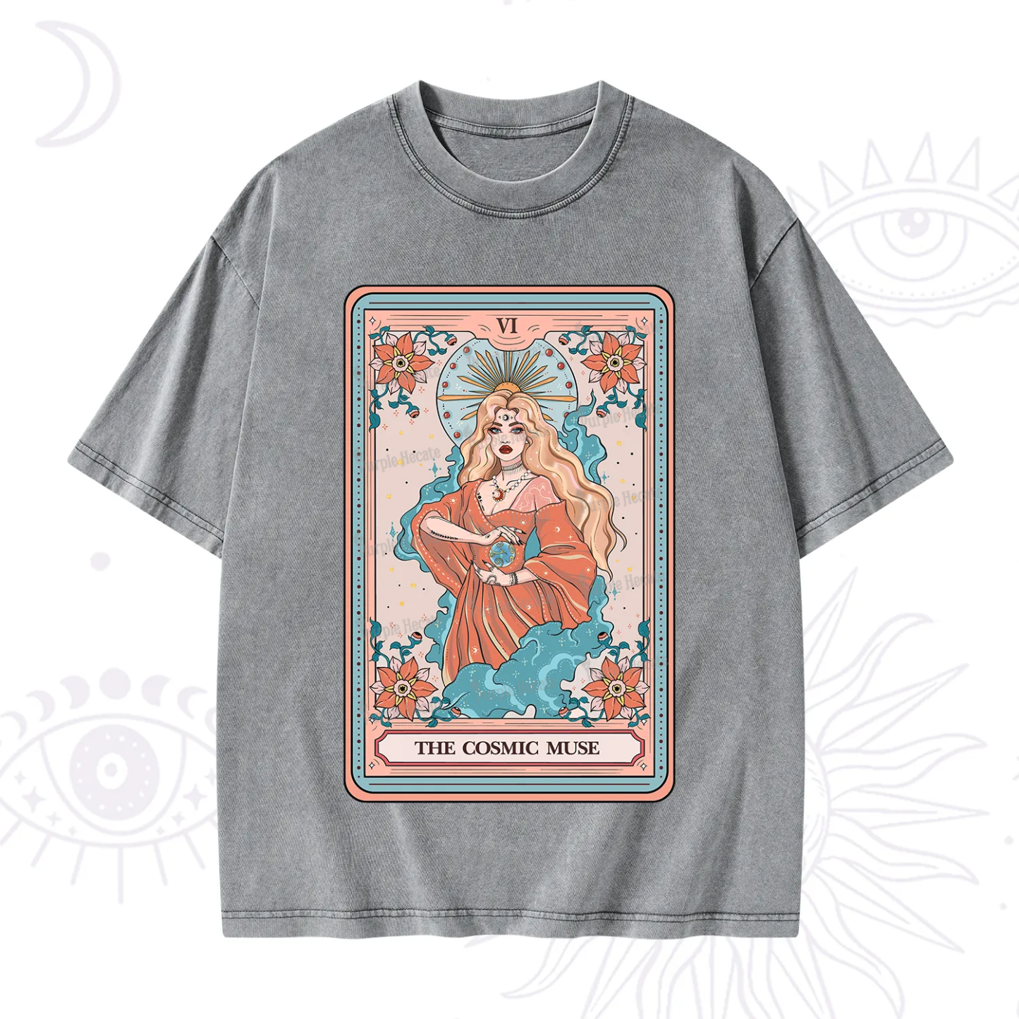 Purplehecate The Cosmic Muse Tarot Card Washed T-Shirt