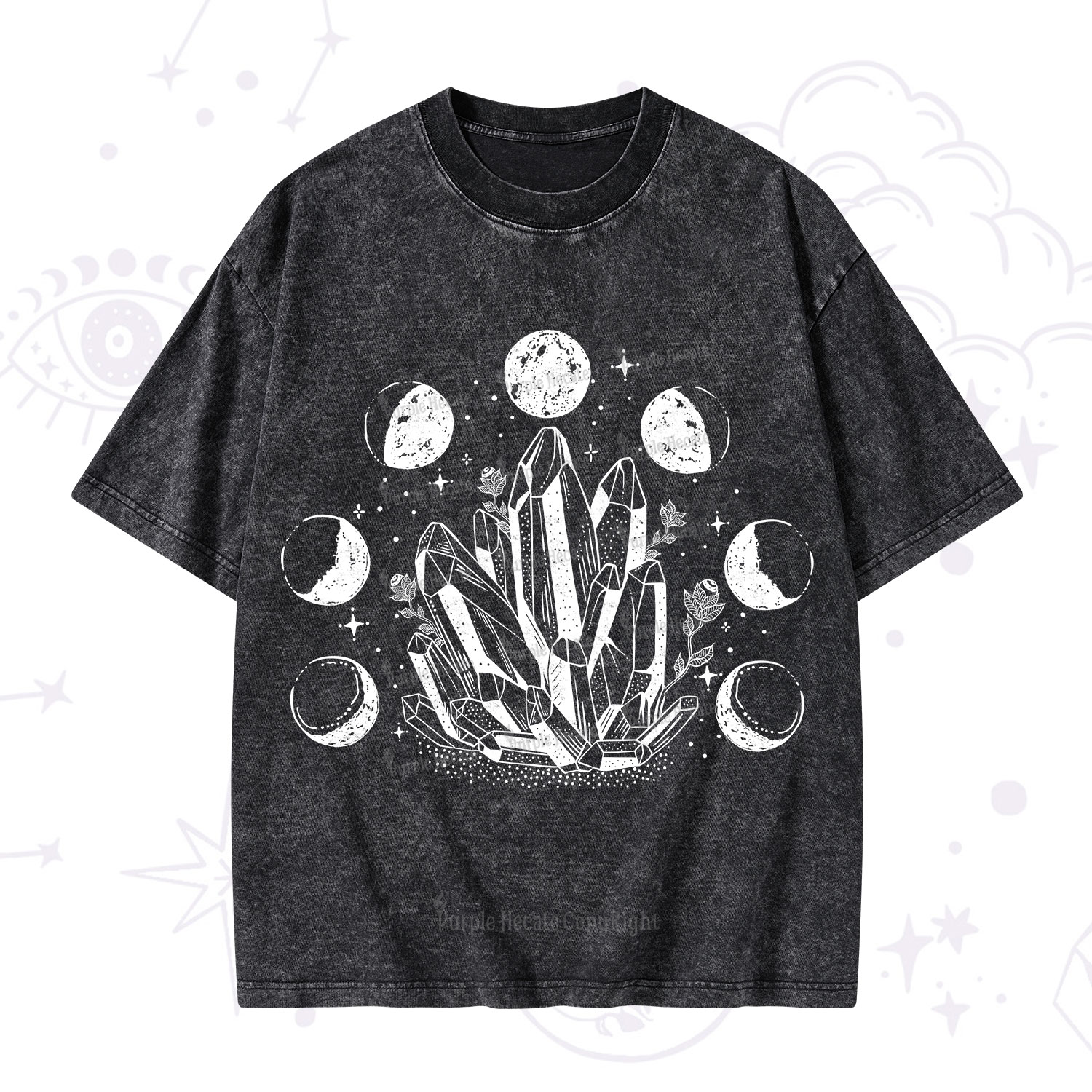 Purplehecate Crystals and Moon Phases Washed T-Shirt