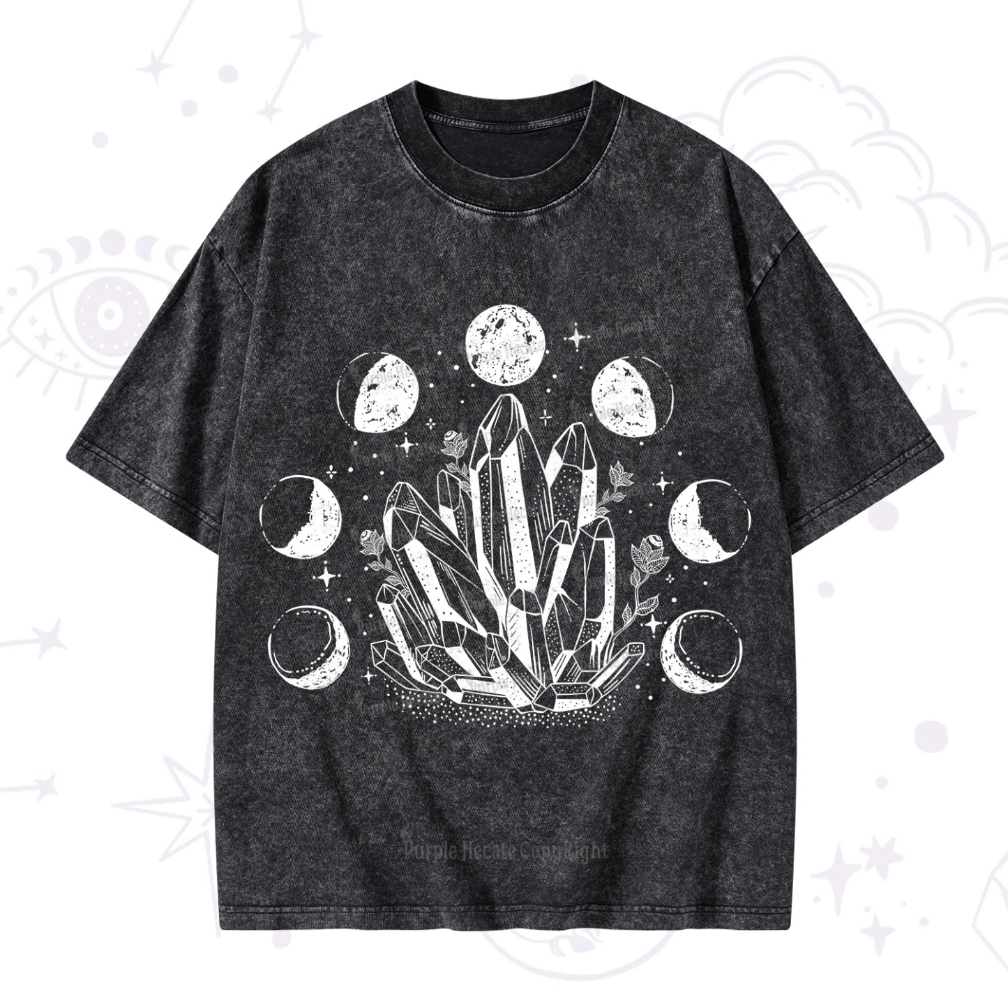 Purplehecate Crystals and Moon Phases Washed T-Shirt