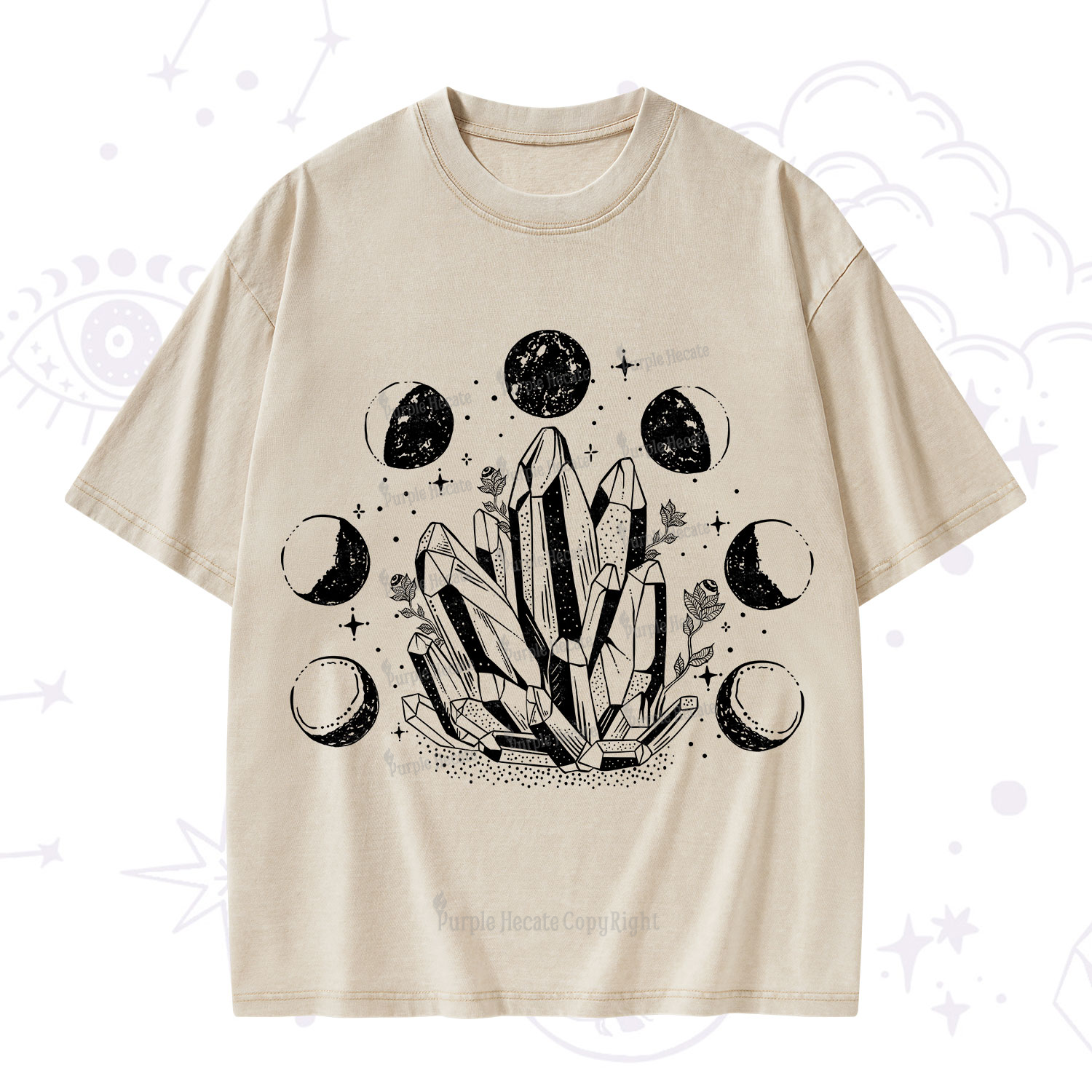 Purplehecate Crystals and Moon Phases Washed T-Shirt