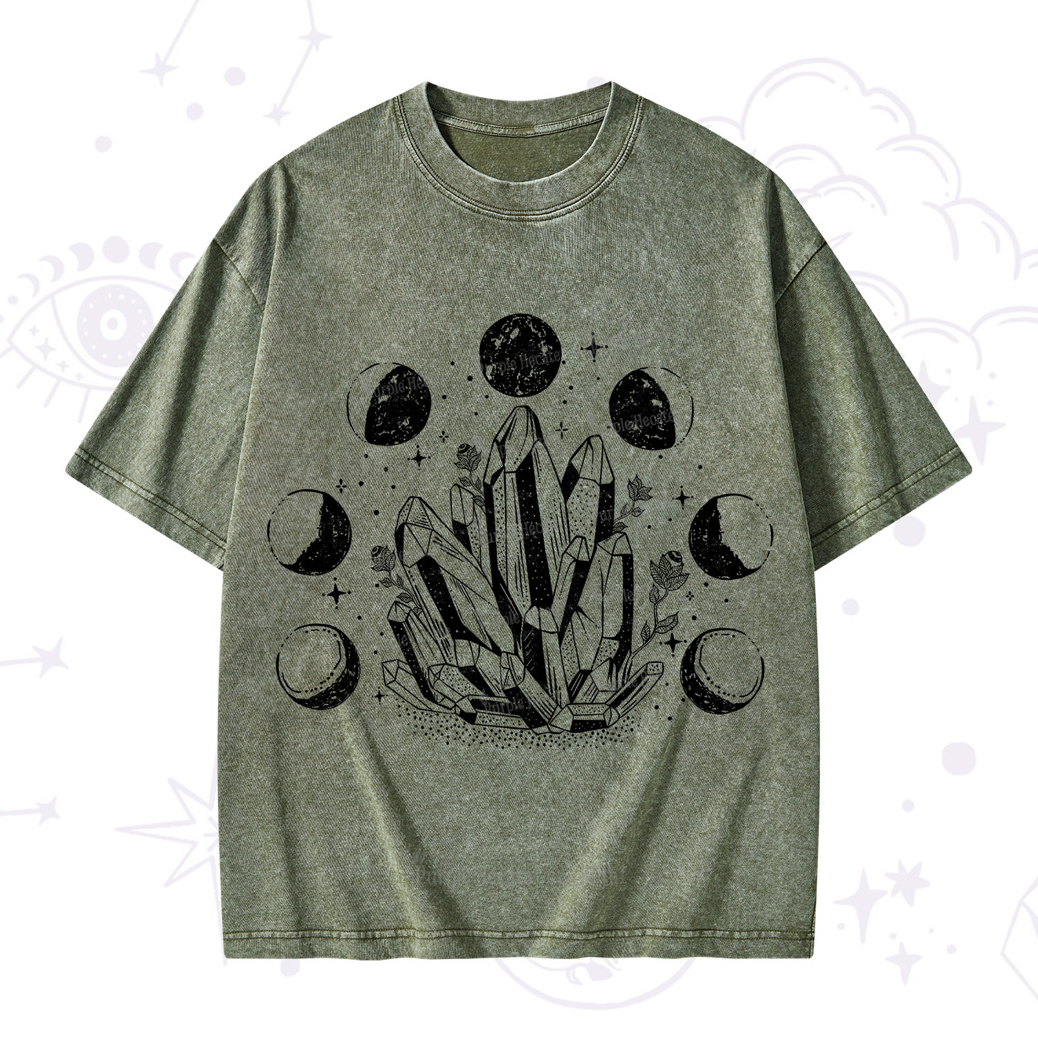 Purplehecate Crystals and Moon Phases Washed T-Shirt