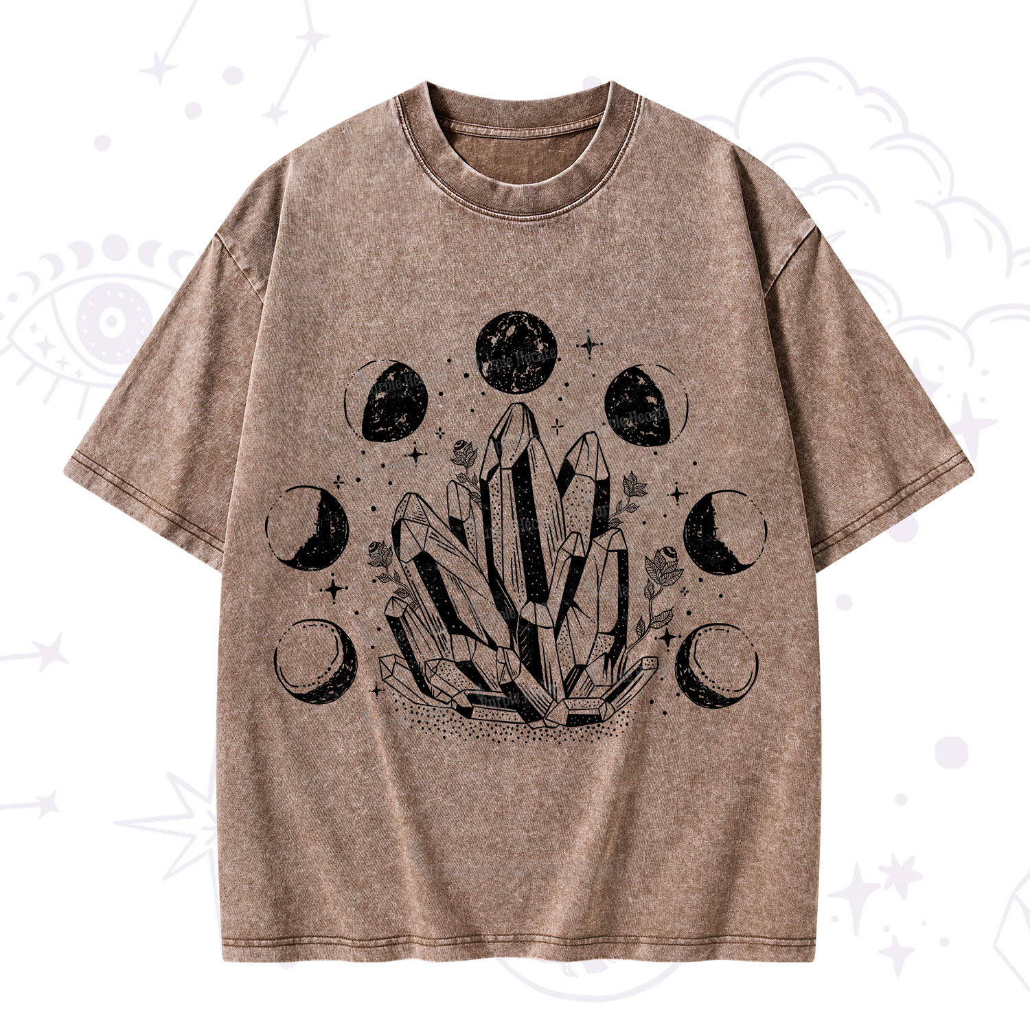 Purplehecate Crystals and Moon Phases Washed T-Shirt