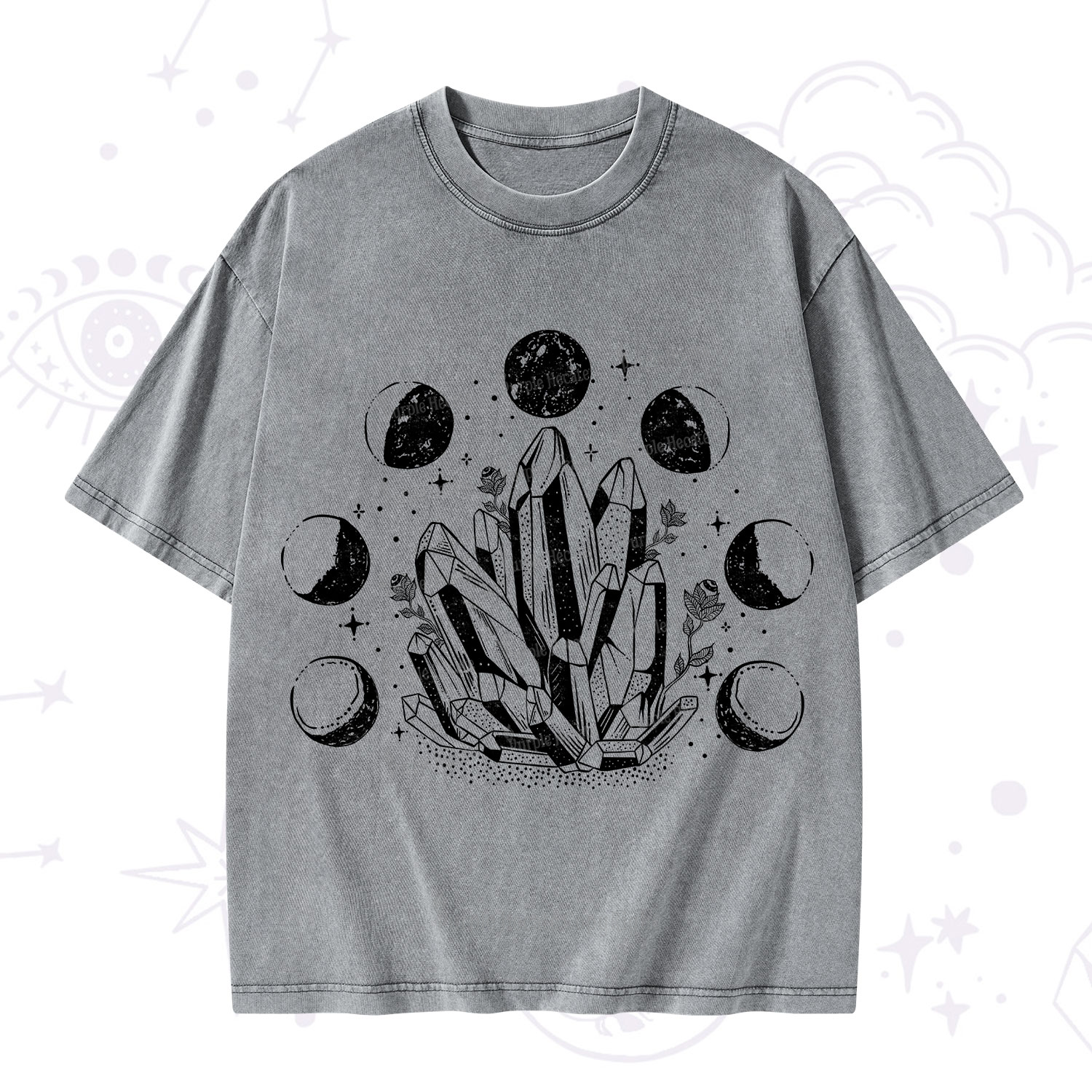 Purplehecate Crystals and Moon Phases Washed T-Shirt