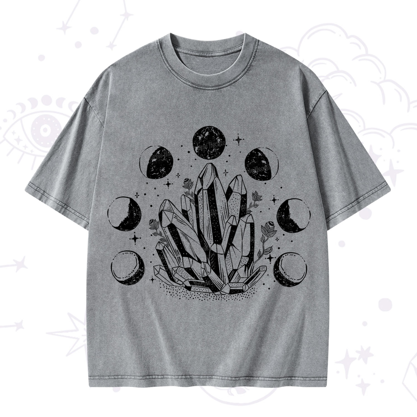 Purplehecate Crystals and Moon Phases Washed T-Shirt