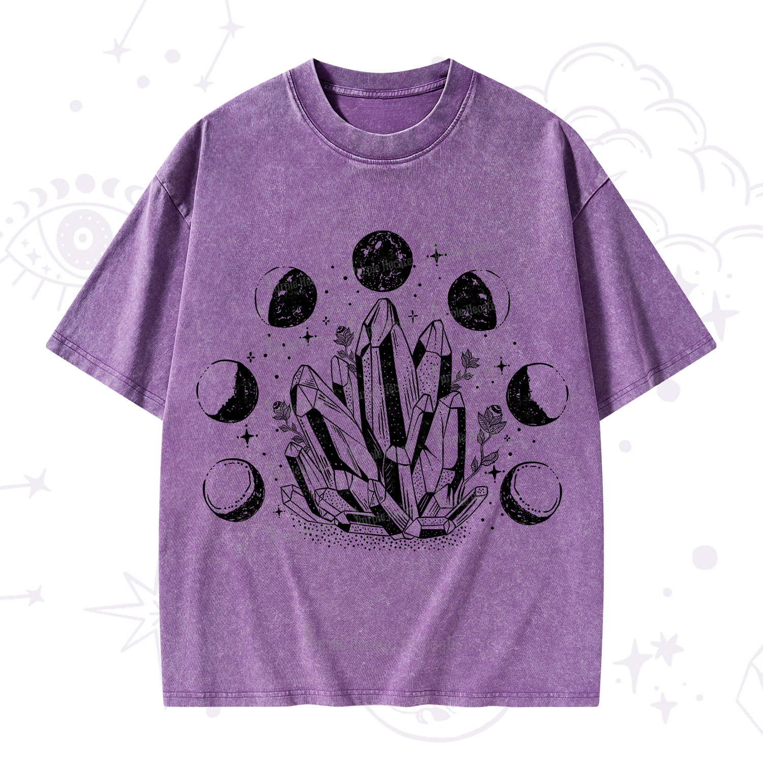Purplehecate Crystals and Moon Phases Washed T-Shirt