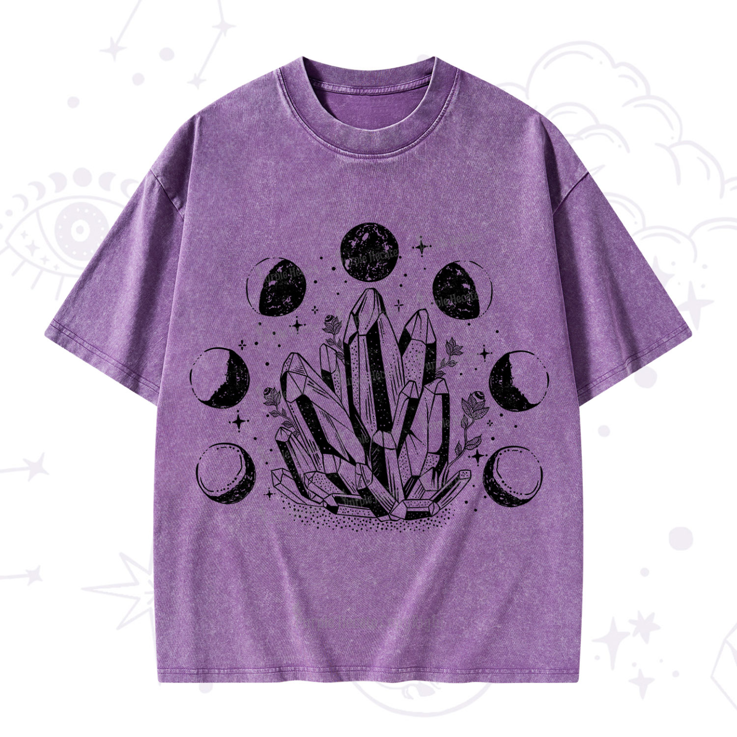 Purplehecate Crystals and Moon Phases Washed T-Shirt