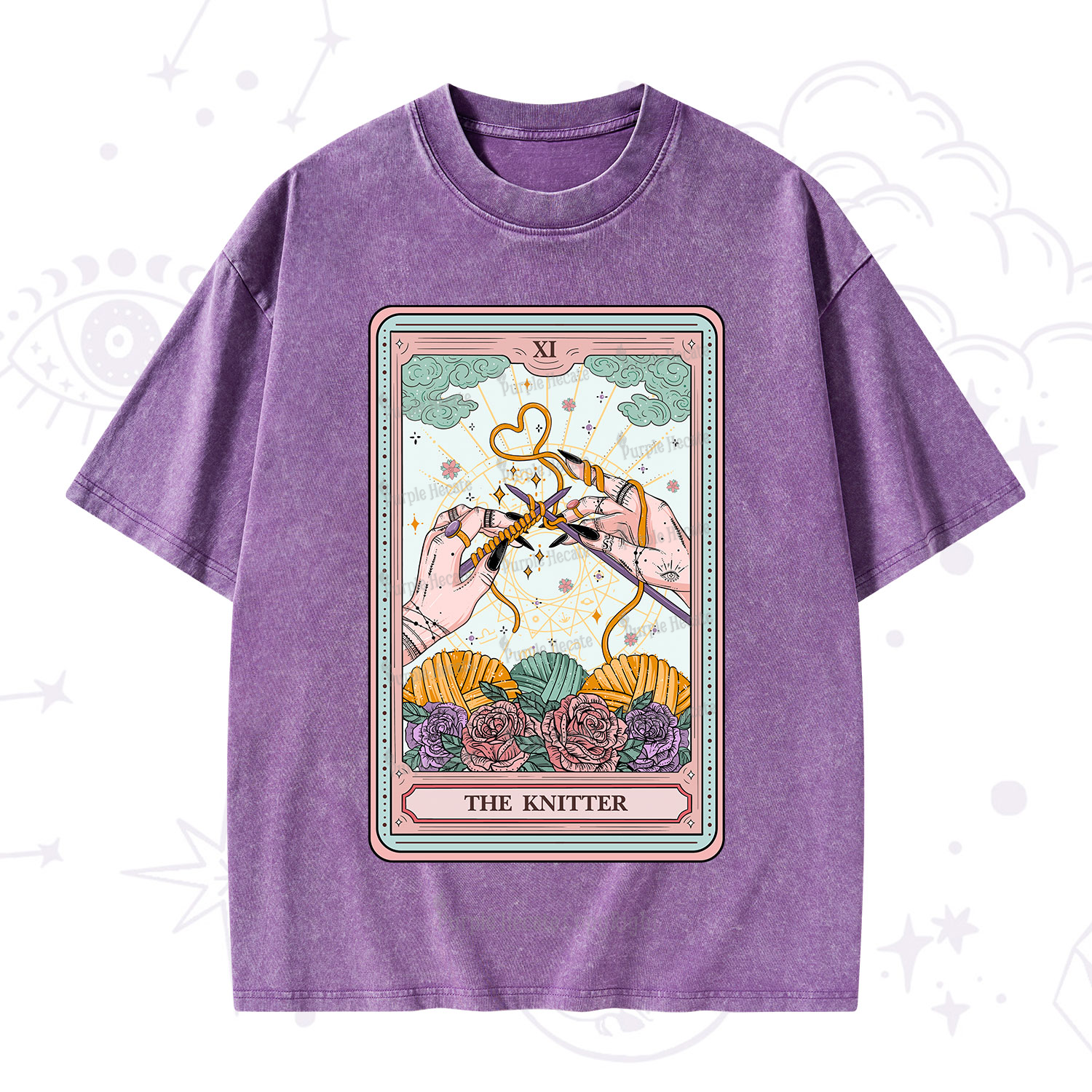 Purplehecate The Knitter Tarot Card Washed T-Shirt