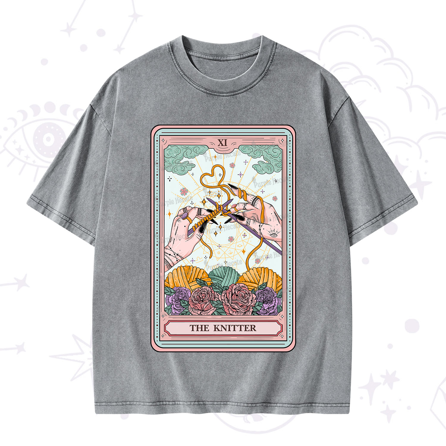Purplehecate The Knitter Tarot Card Washed T-Shirt
