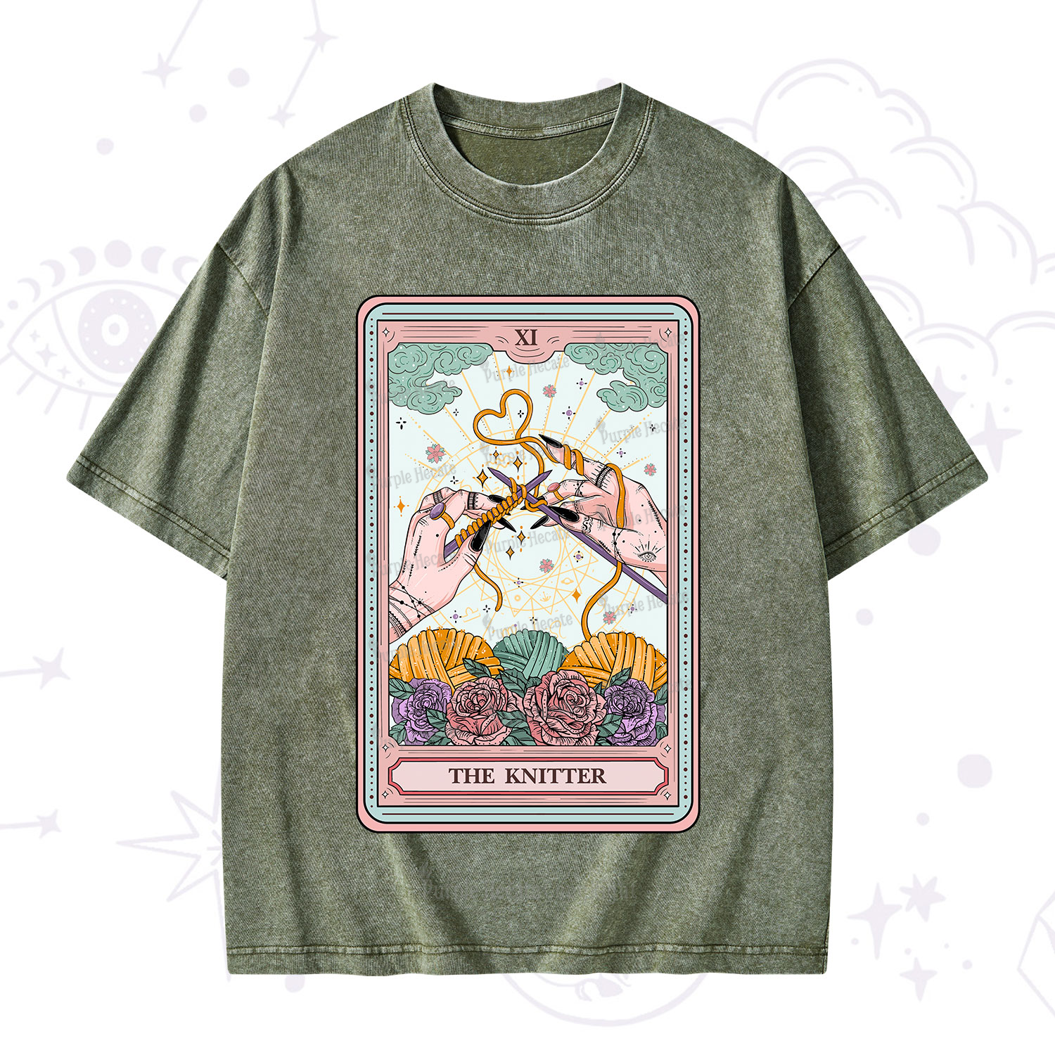 Purplehecate The Knitter Tarot Card Washed T-Shirt