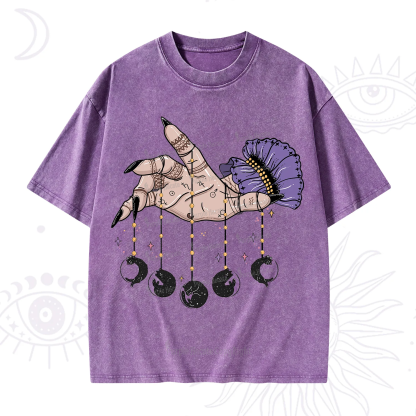 Purplehecate Feline Lunar Phases Washed T-Shirt