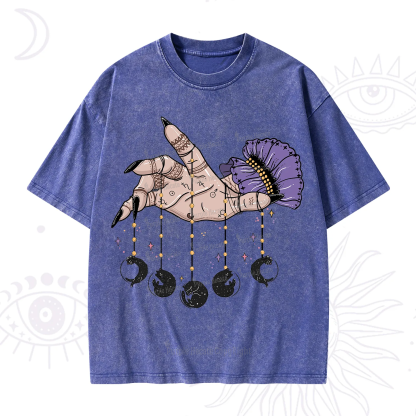 Purplehecate Feline Lunar Phases Washed T-Shirt