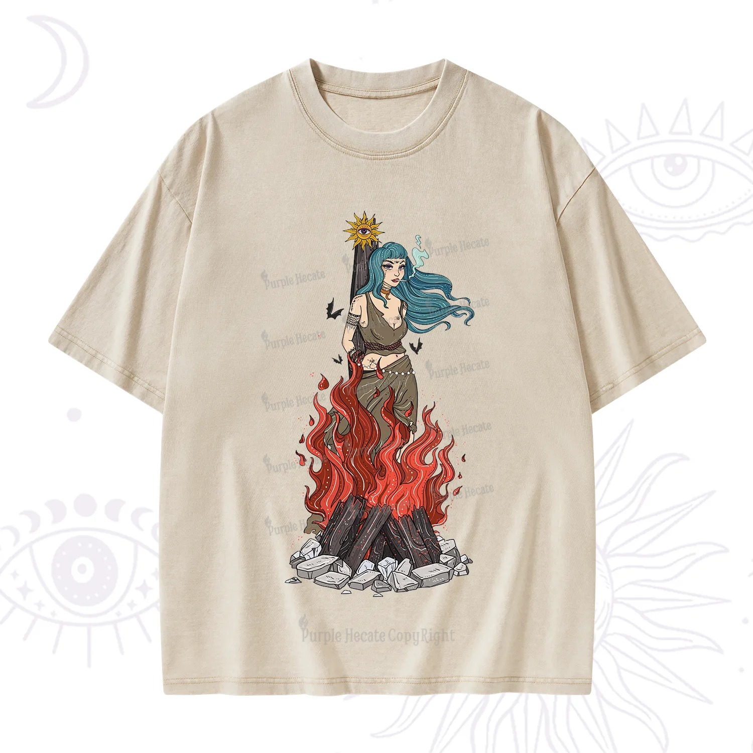 Purplehecate Witchy Woman Burned at the Stake Washed T-Shirt