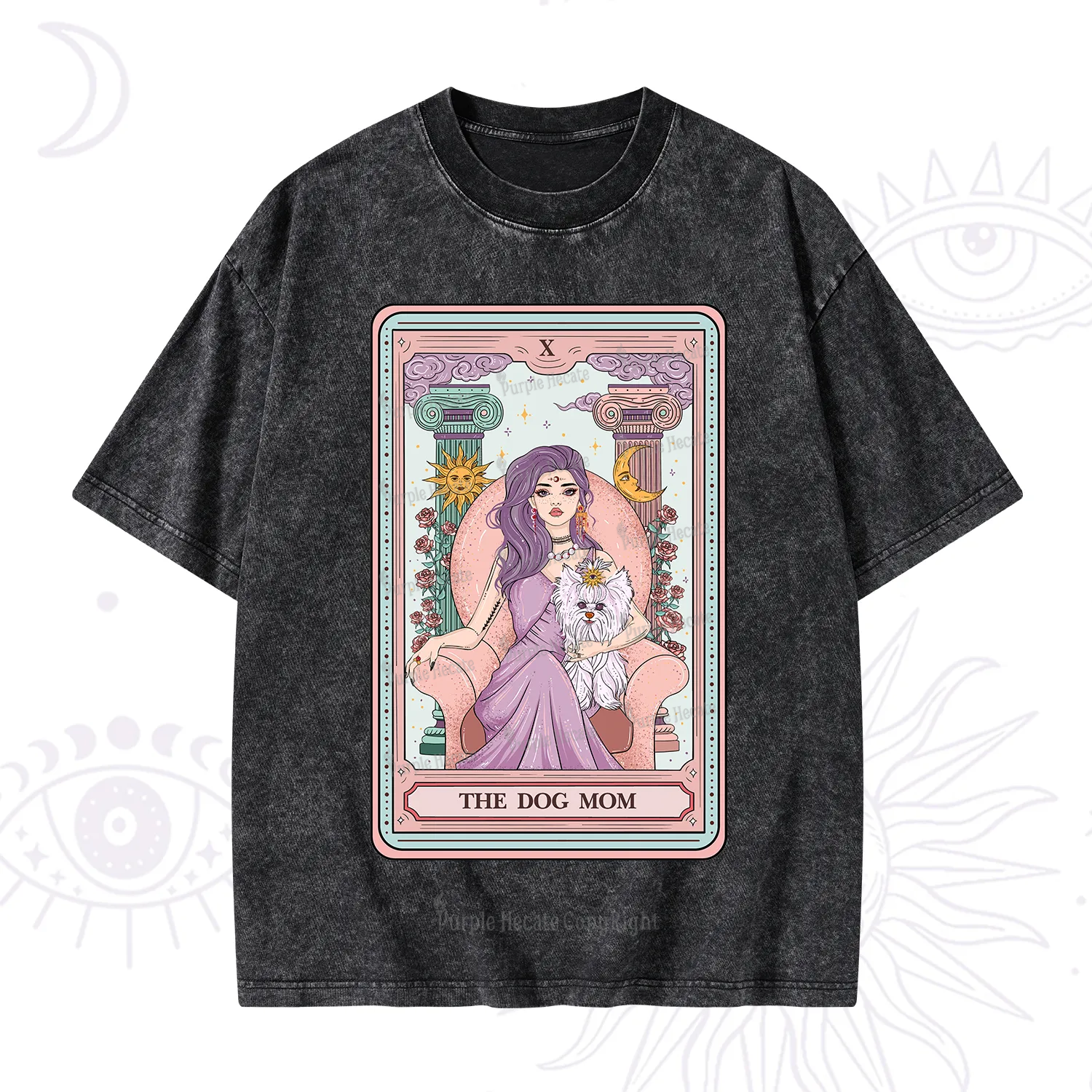Purplehecate The Cute Dog Mom Tarot card Washed T-Shirt