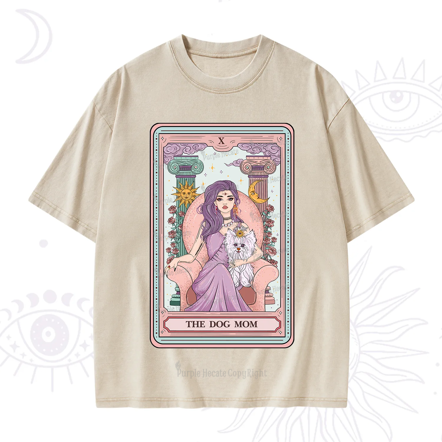 Purplehecate The Cute Dog Mom Tarot card Washed T-Shirt