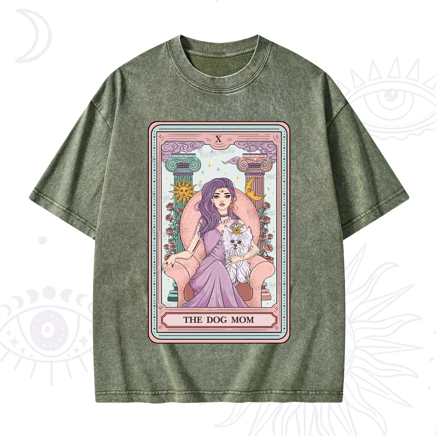 Purplehecate The Cute Dog Mom Tarot card Washed T-Shirt