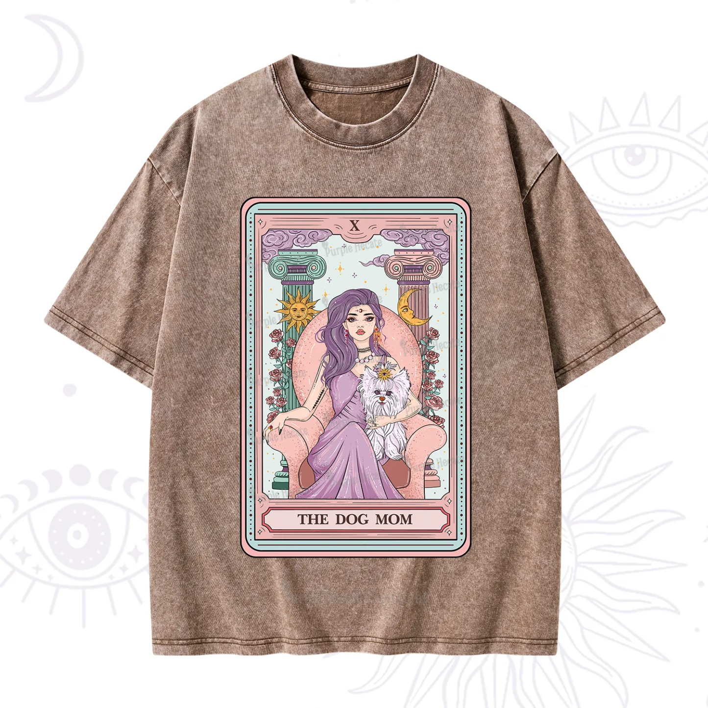 Magic Purplehecate The Cute Dog Mom Tarot Card Washed T-Shirt