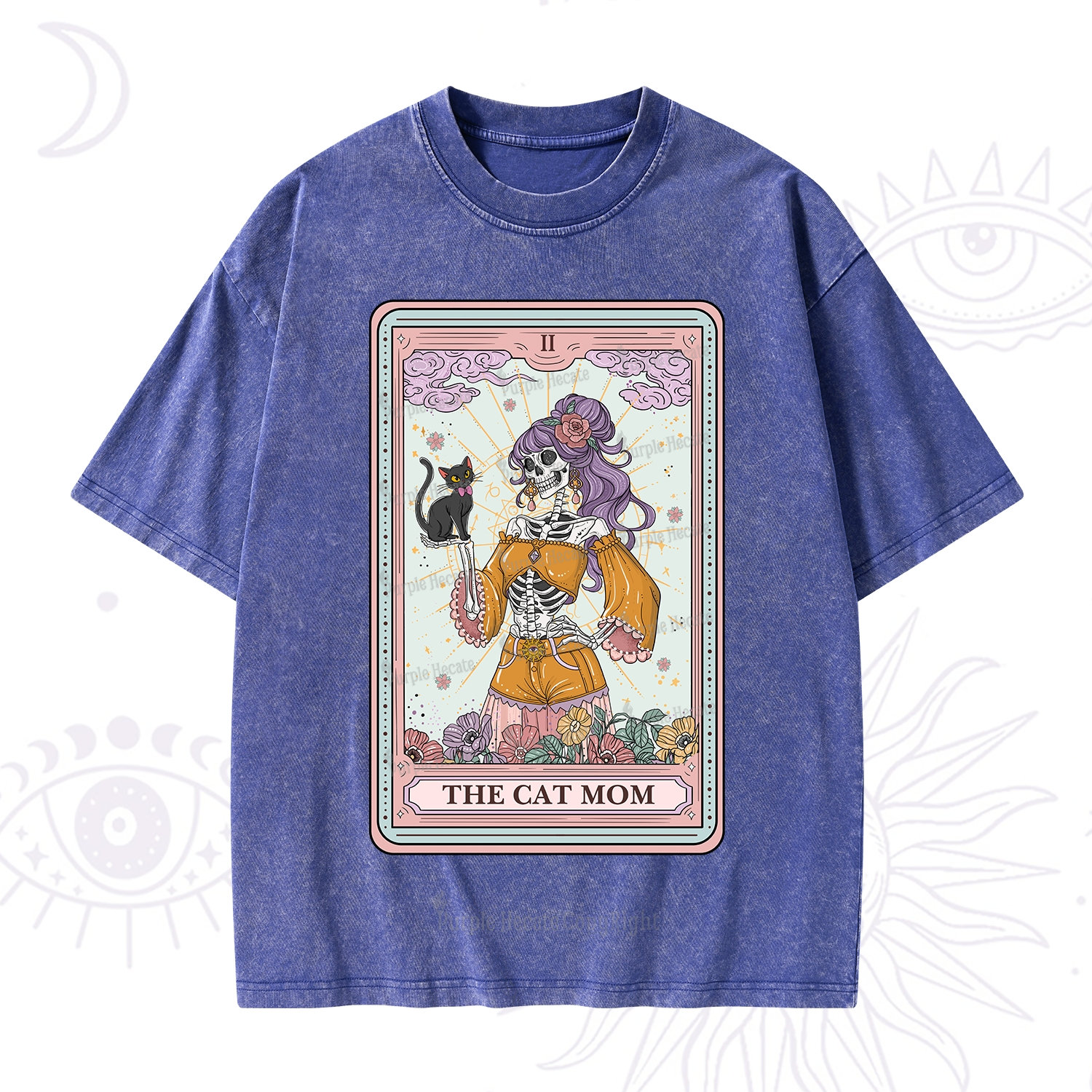 Purplehecate The Skeleton Cat Mom Tarot Card Washed T-Shirt