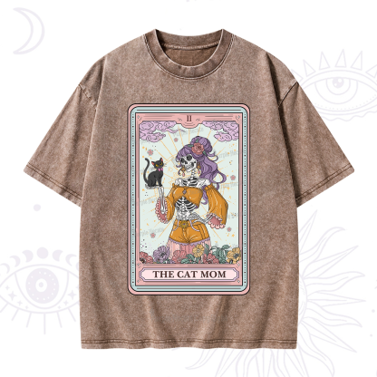 Purplehecate The Skeleton Cat Mom Tarot Card Washed T-Shirt