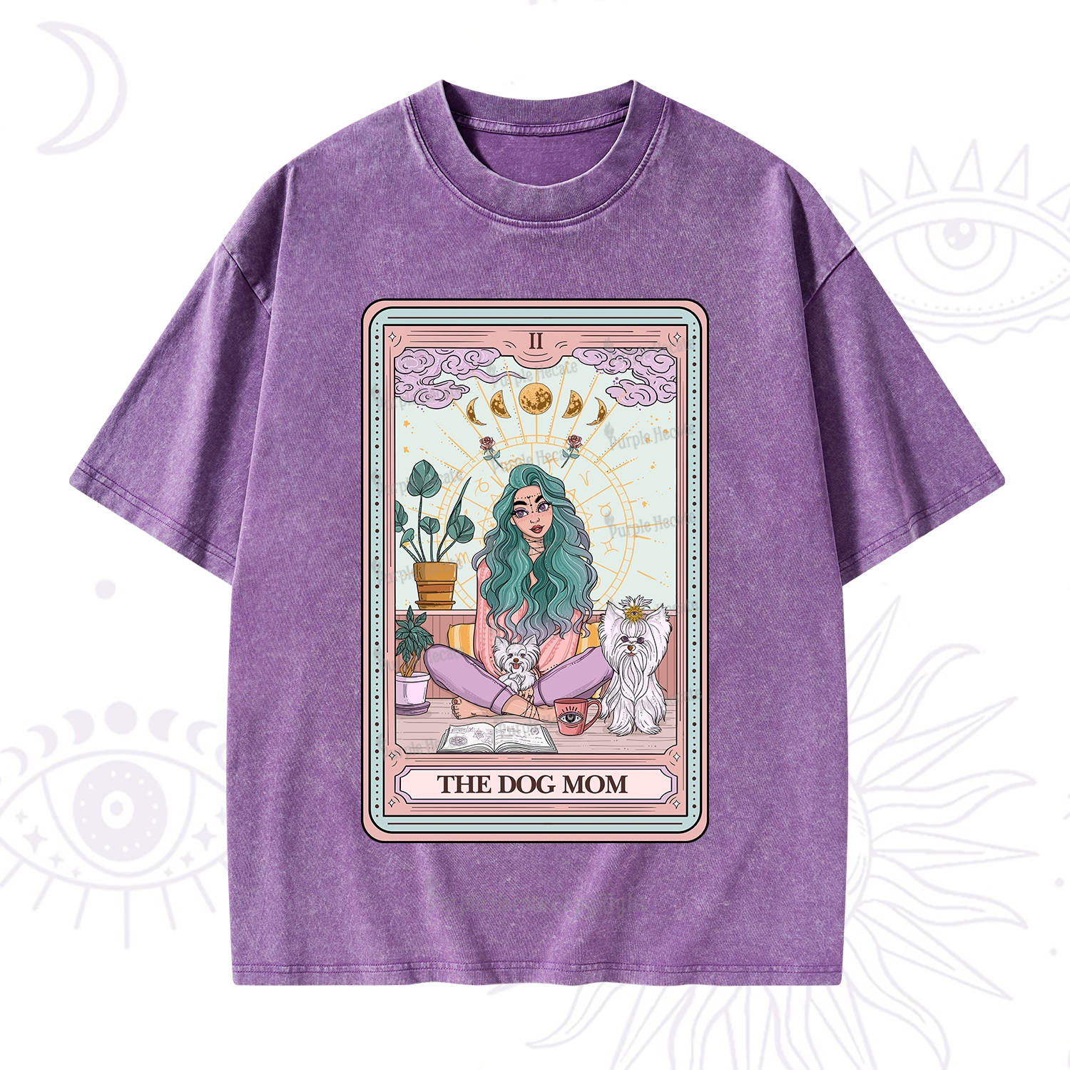 Purplehecate The Divine Dog Mom Tarot Card Washed T-Shirt