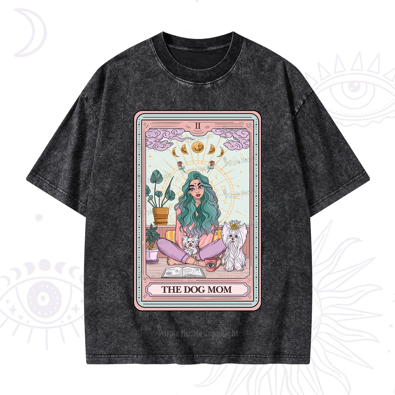 Purplehecate The Divine Dog Mom Tarot Card Washed T-Shirt