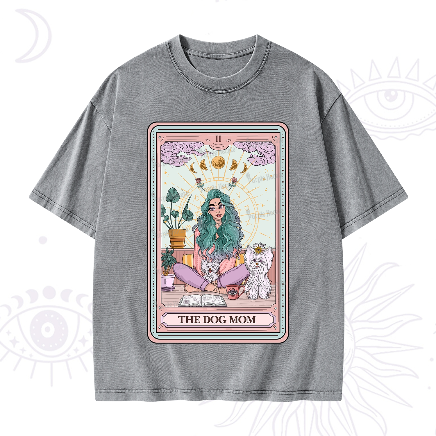 Purplehecate The Divine Dog Mom Tarot Card Washed T-Shirt