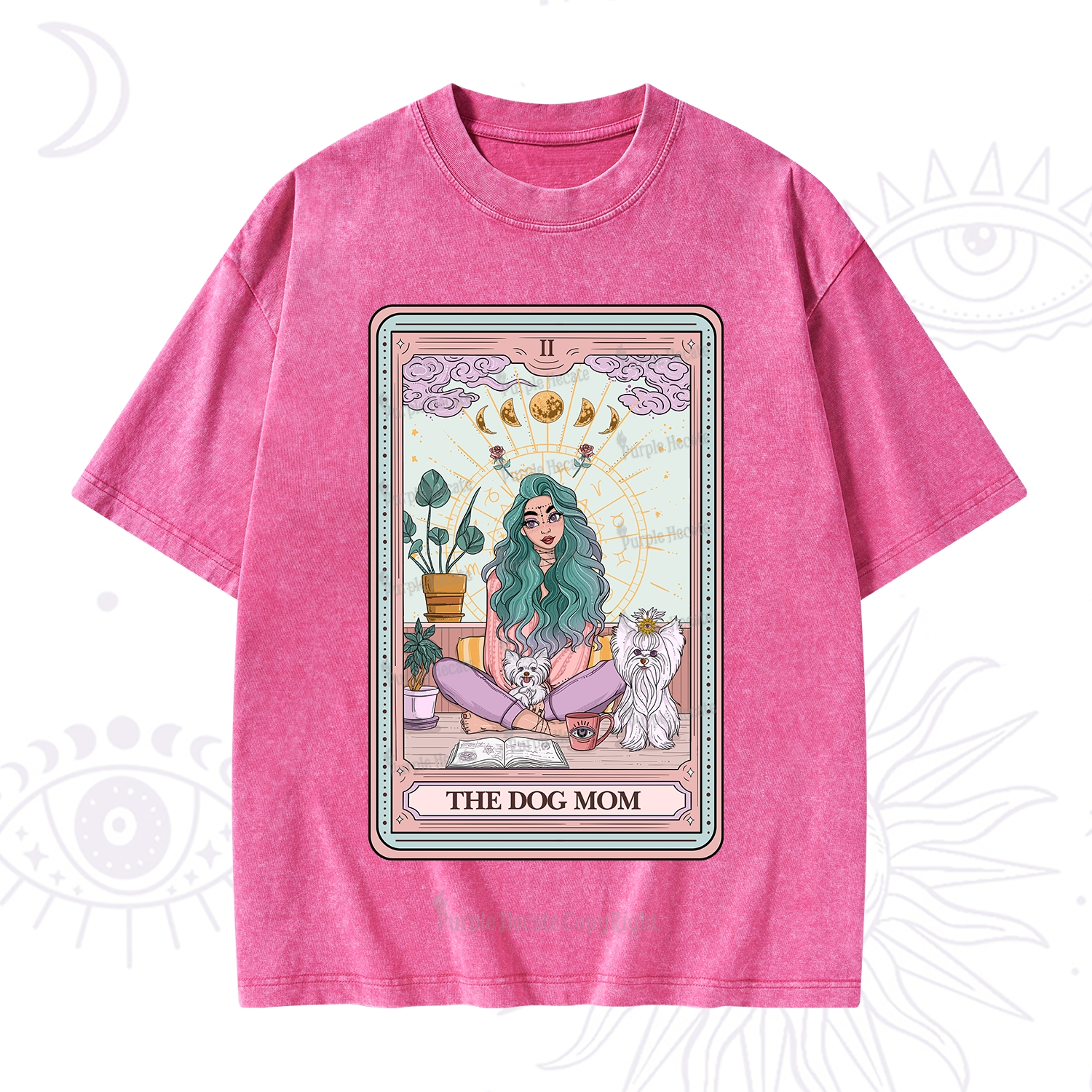 Purplehecate The Divine Dog Mom Tarot Card Washed T-Shirt