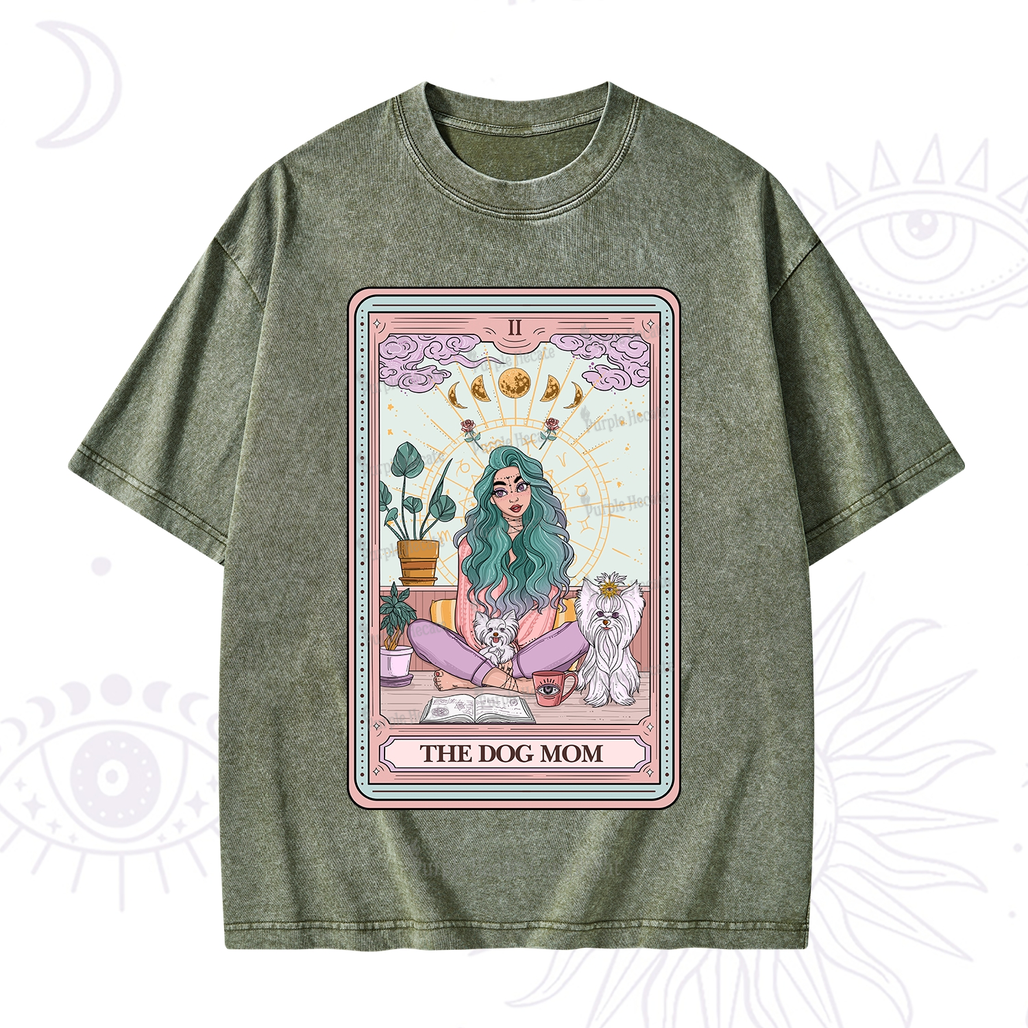 Purplehecate The Divine Dog Mom Tarot Card Washed T-Shirt