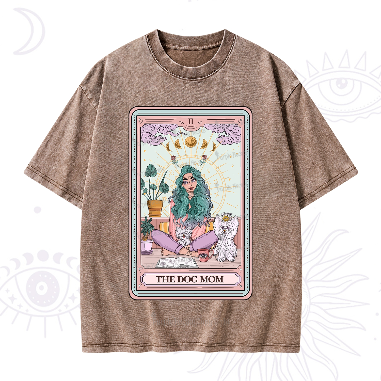 Purplehecate The Divine Dog Mom Tarot Card Washed T-Shirt