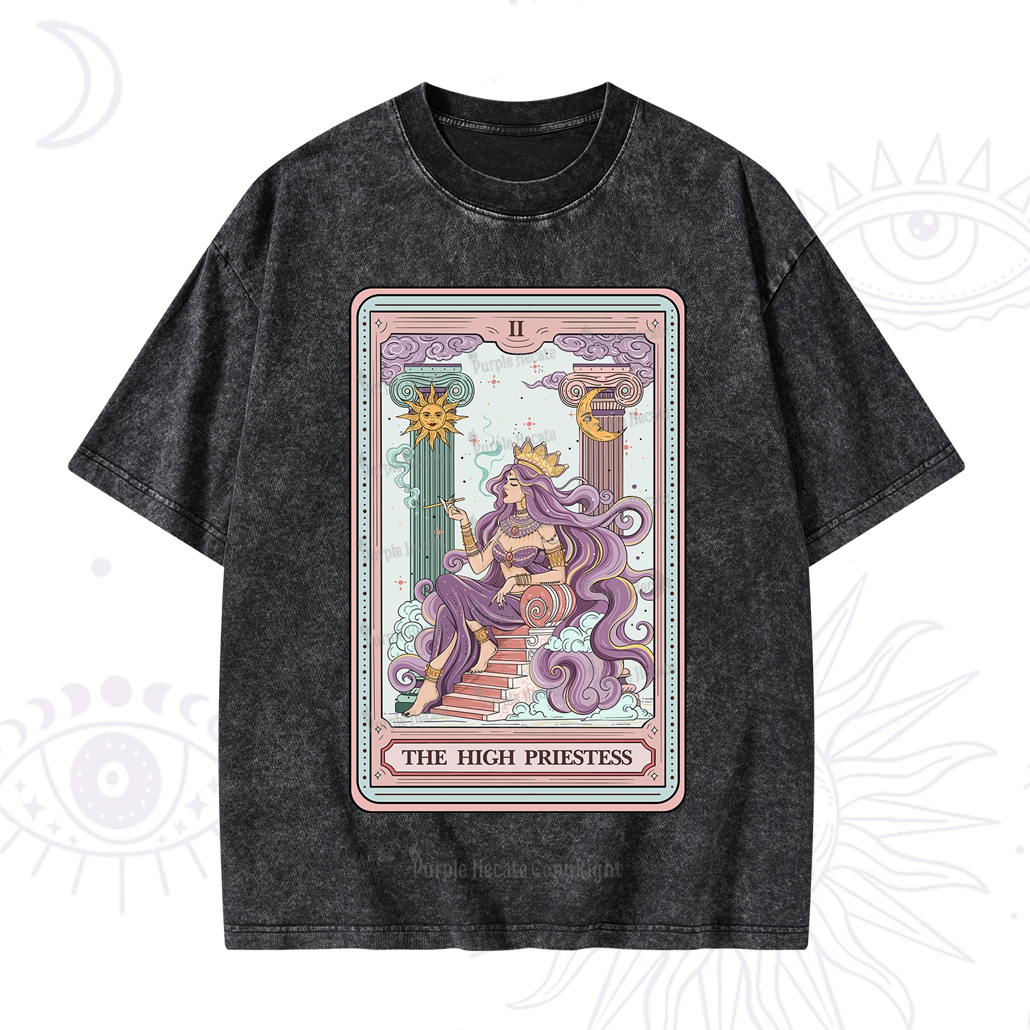 Purplehecate The Goddess High Priestess Tarot Card Washed T-Shirt