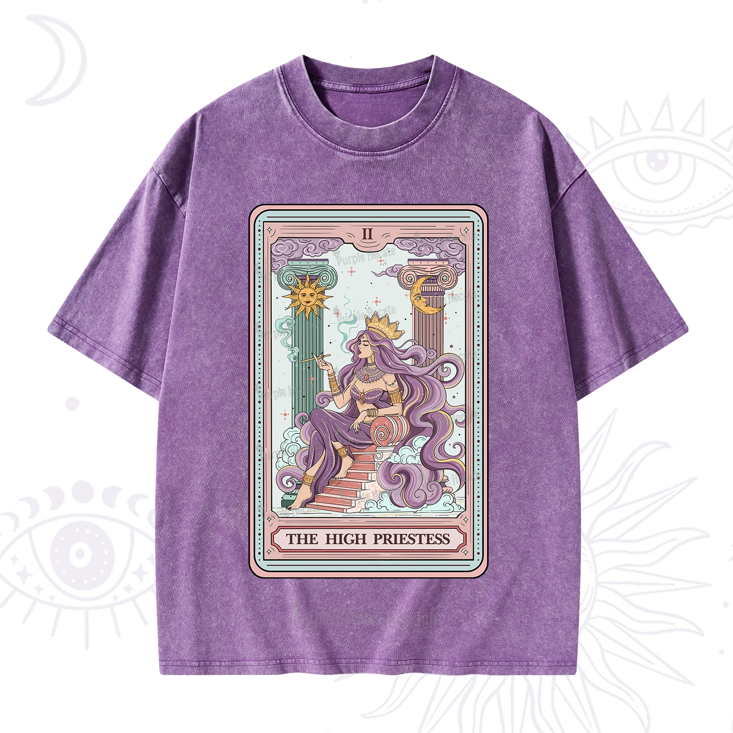 Purplehecate The Goddess High Priestess Tarot Card Washed T-Shirt