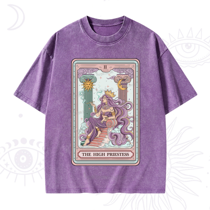 Purplehecate The Goddess High Priestess Tarot Card Washed T-Shirt