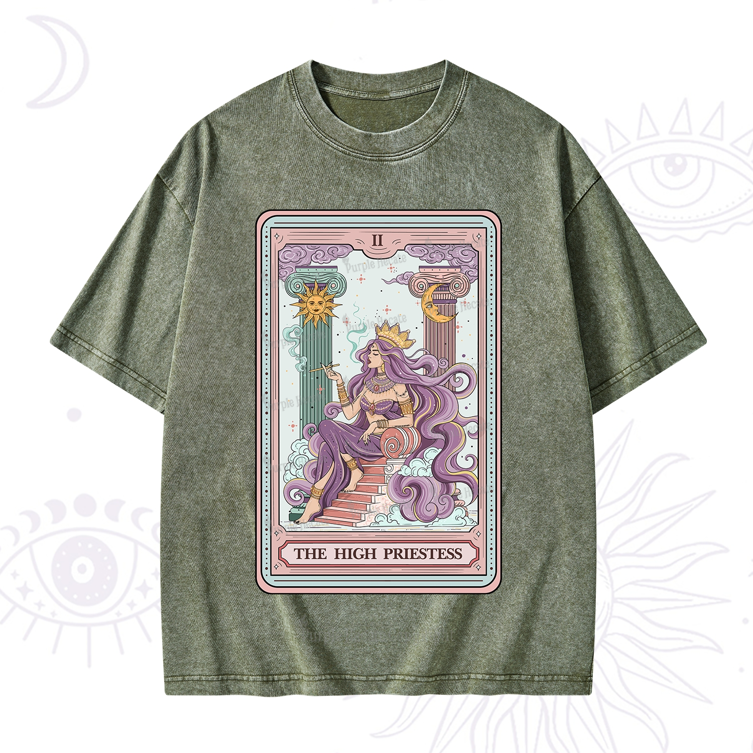 Purplehecate The Goddess High Priestess Tarot Card Washed T-Shirt