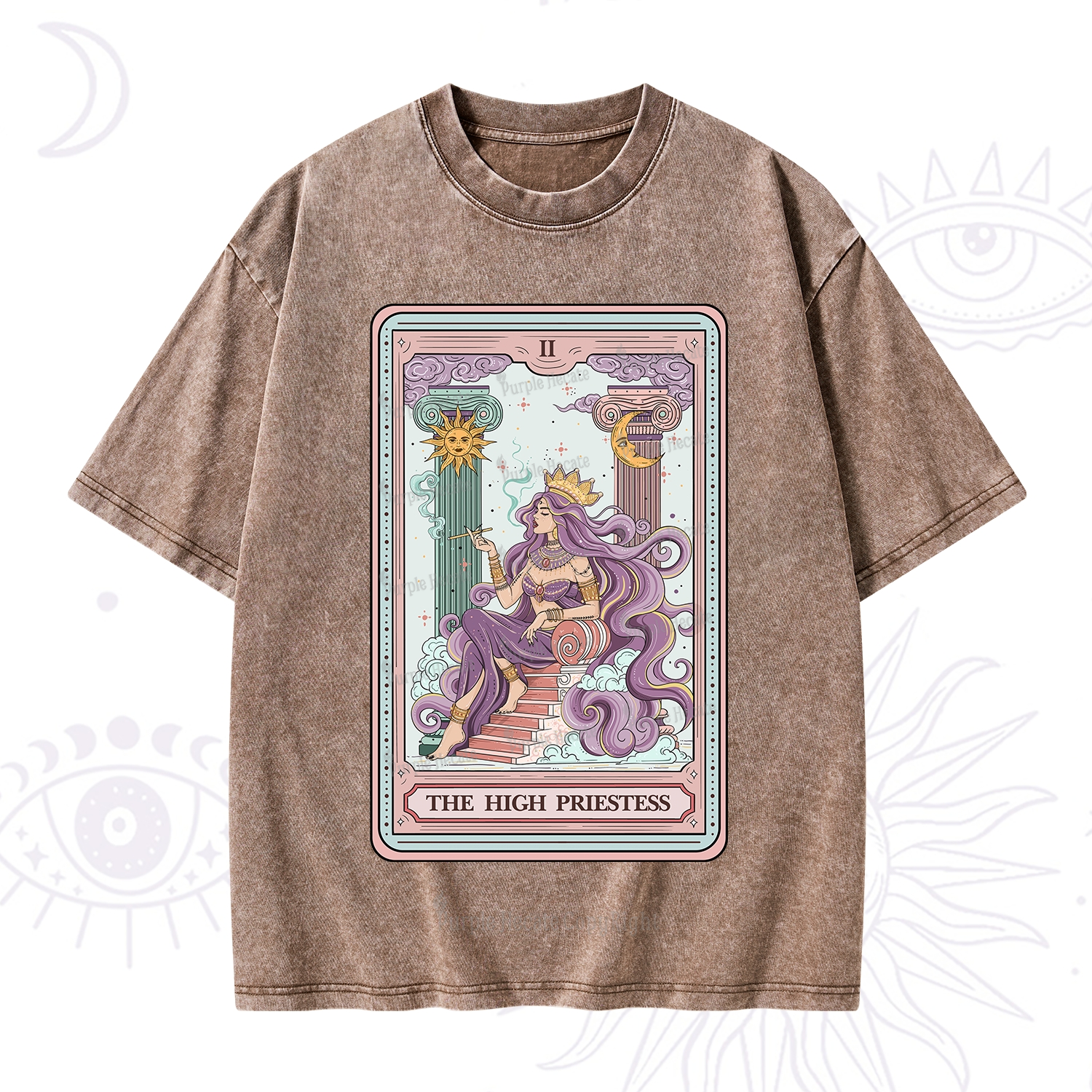 Purplehecate The Goddess High Priestess Tarot Card Washed T-Shirt