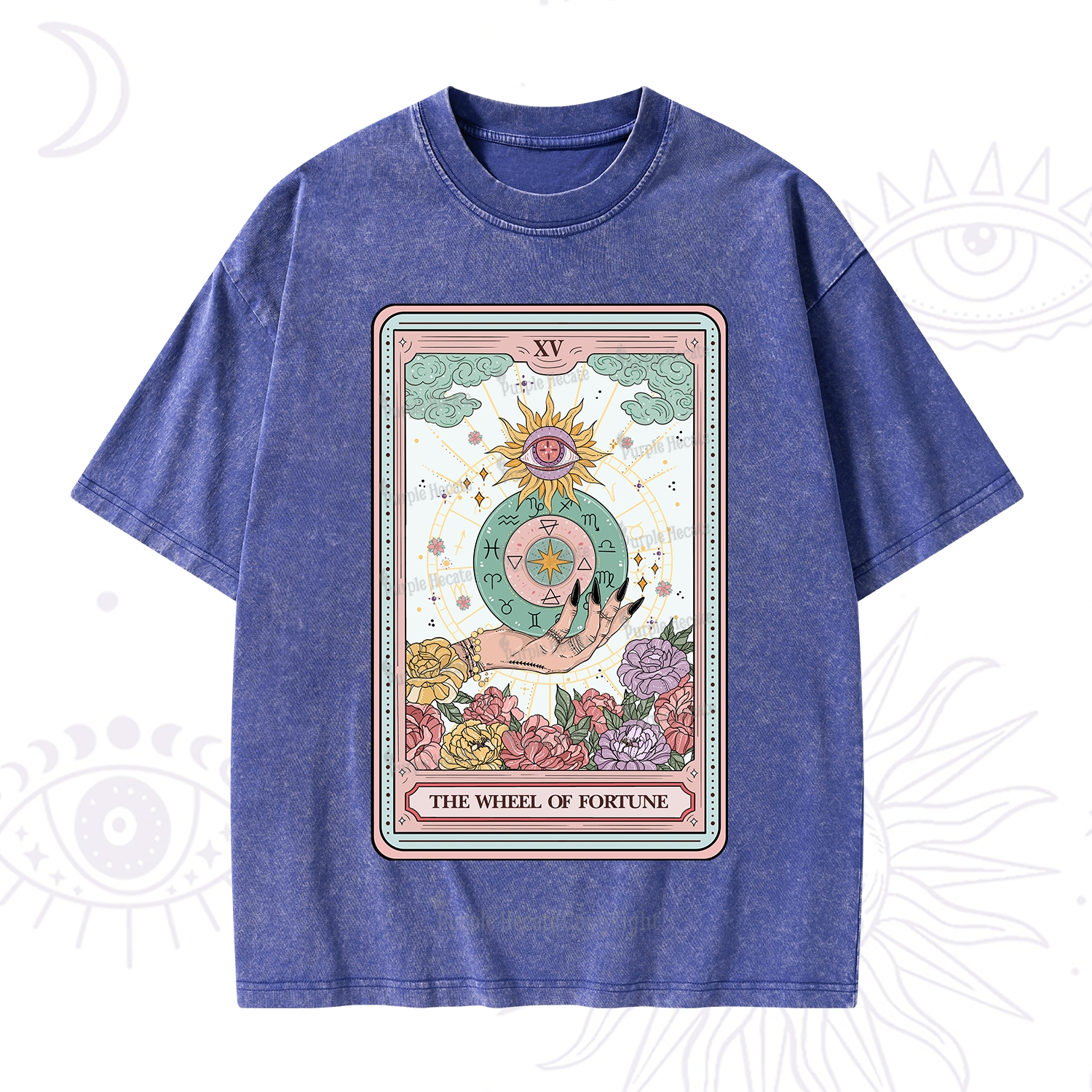 Purplehecate The Wheel of Fortune Tarot Card Washed T-Shirt