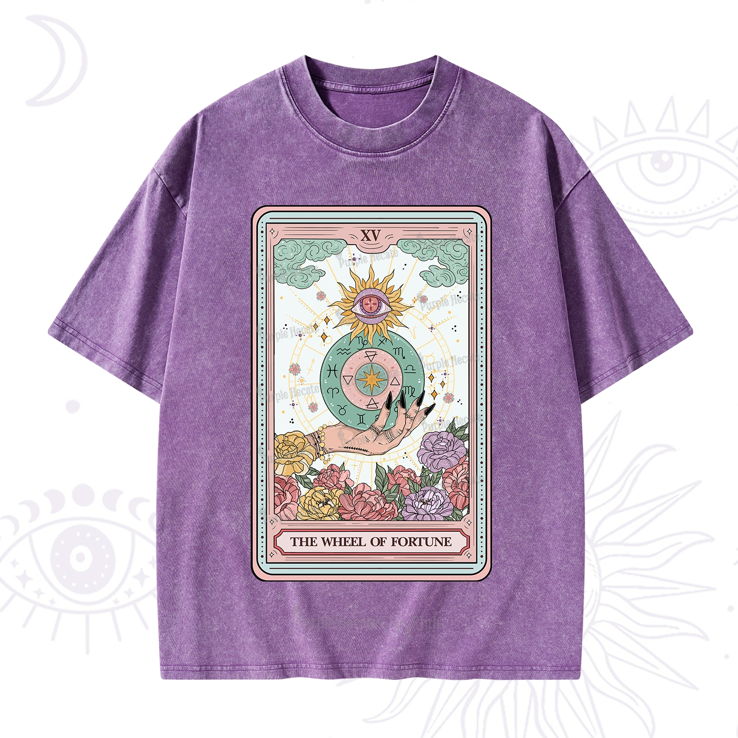 Purplehecate The Wheel of Fortune Tarot Card Washed T-Shirt