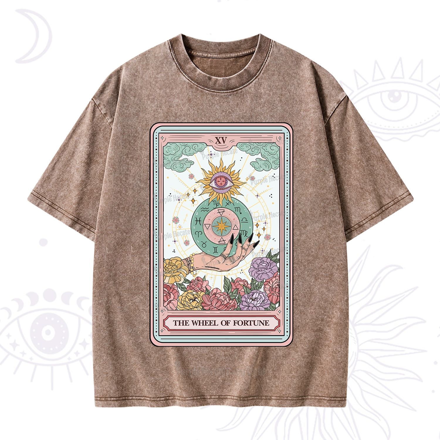 Purplehecate The Wheel of Fortune Tarot Card Washed T-Shirt
