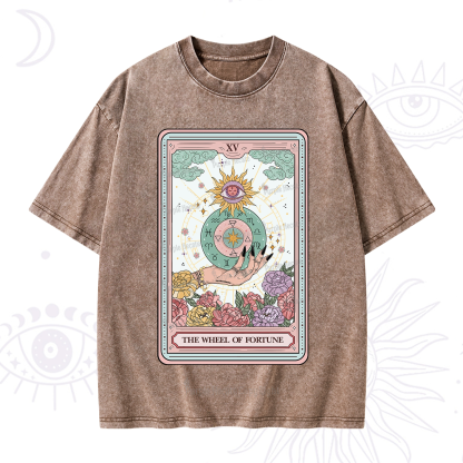 Purplehecate The Wheel of Fortune Tarot Card Washed T-Shirt