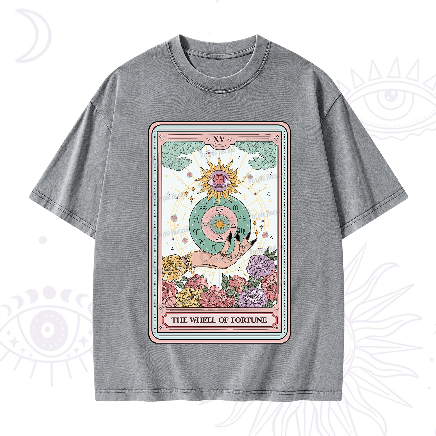 Purplehecate The Wheel of Fortune Tarot Card Washed T-Shirt