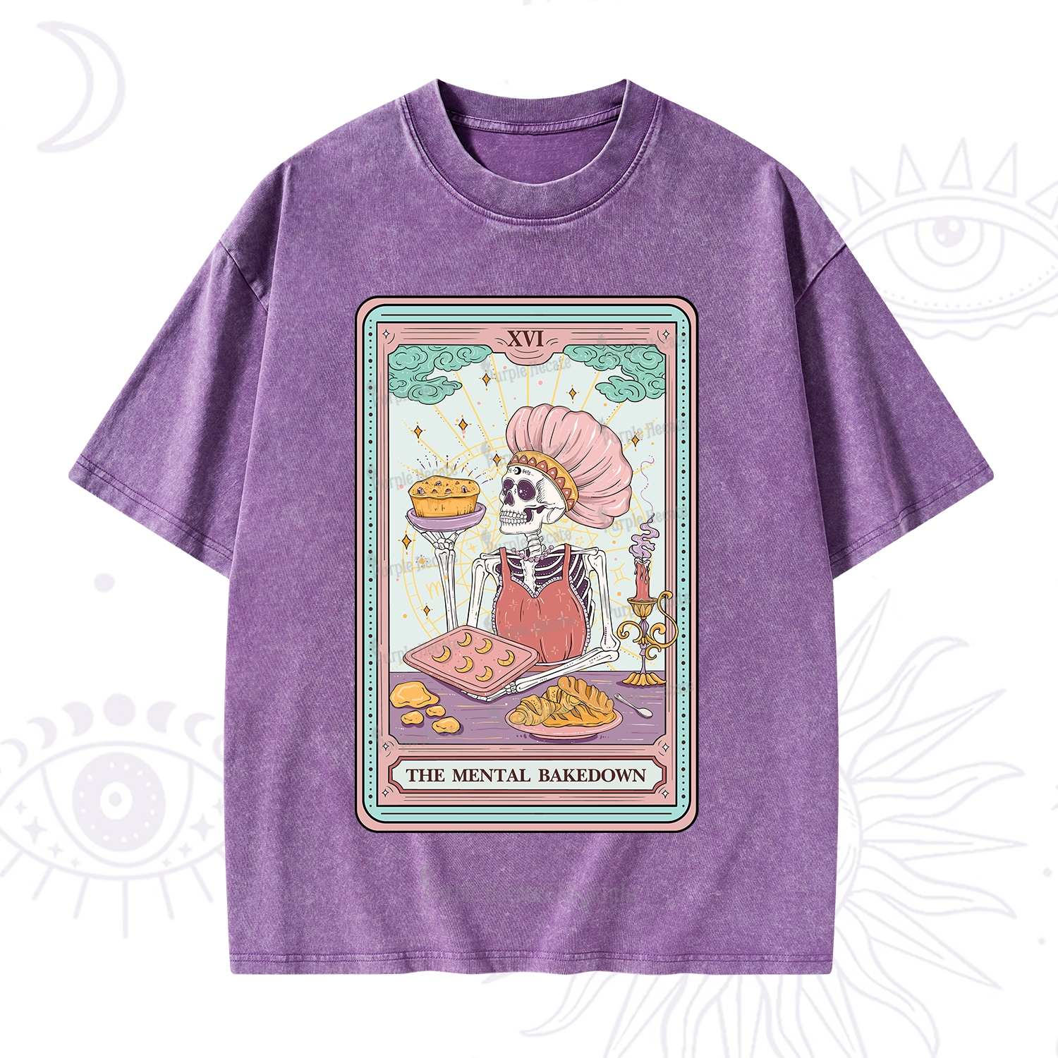 Purplehecate The Mental Bake Down Skeleton Tarot Card Washed T-Shirt
