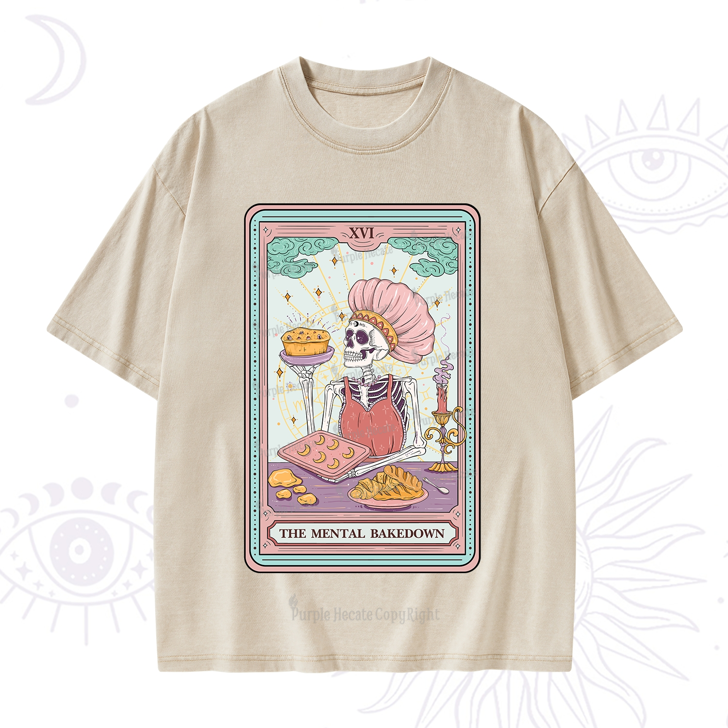 Purplehecate The Mental Bake Down Skeleton Tarot Card Washed T-Shirt