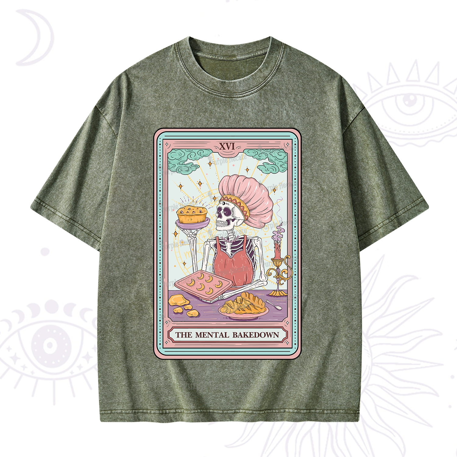 Purplehecate The Mental Bake Down Skeleton Tarot Card Washed T-Shirt