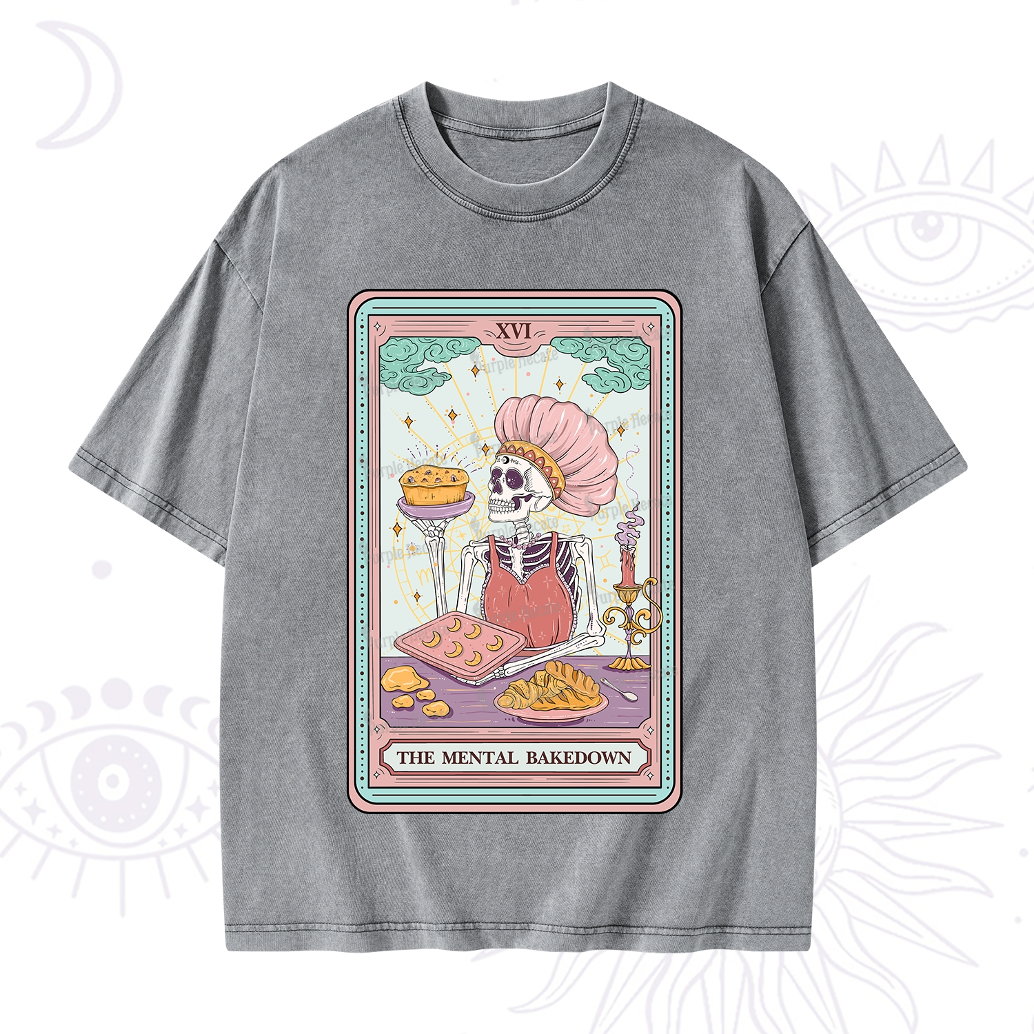Purplehecate The Mental Bake Down Skeleton Tarot Card Washed T-Shirt