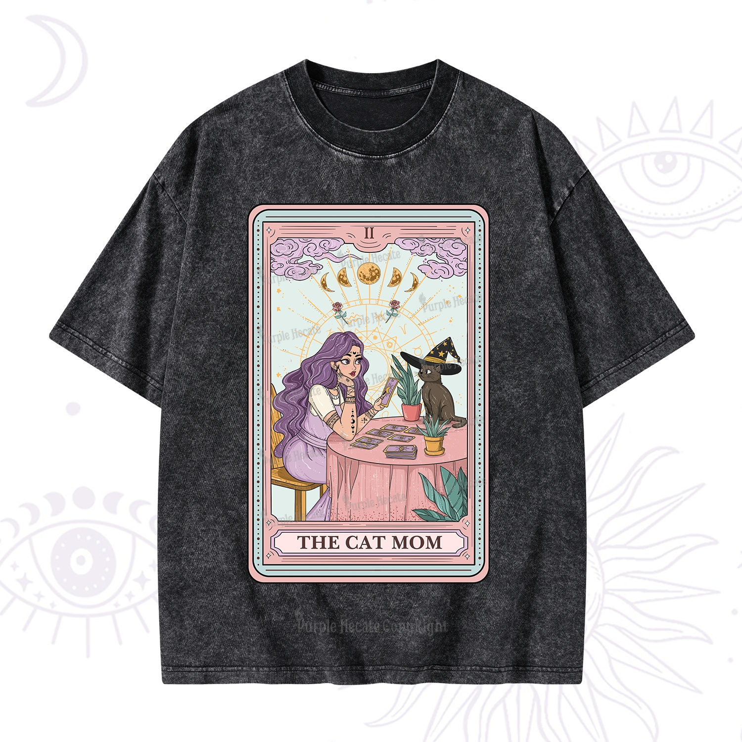 Purplehecate The Witchy Cat Mom Tarot Washed T-Shirt