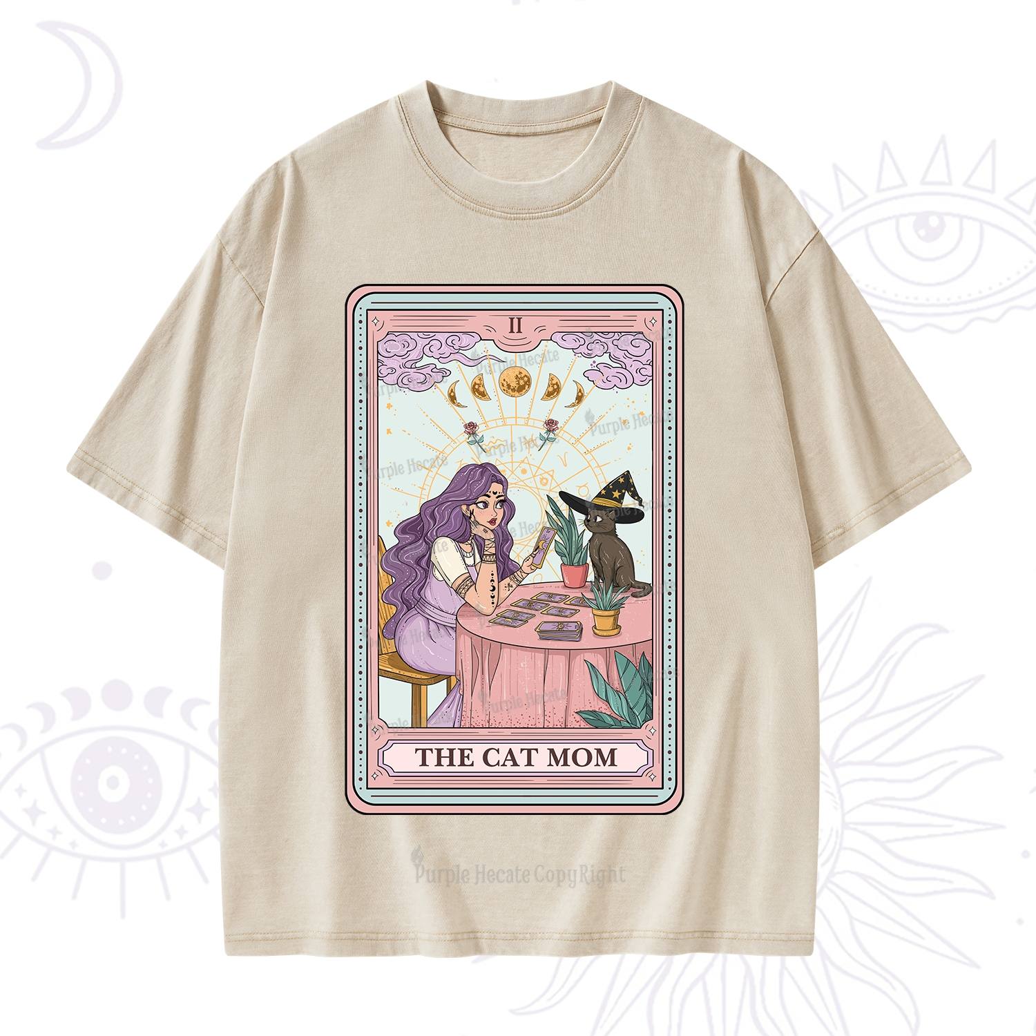 Purplehecate The Witchy Cat Mom Tarot Washed T-Shirt