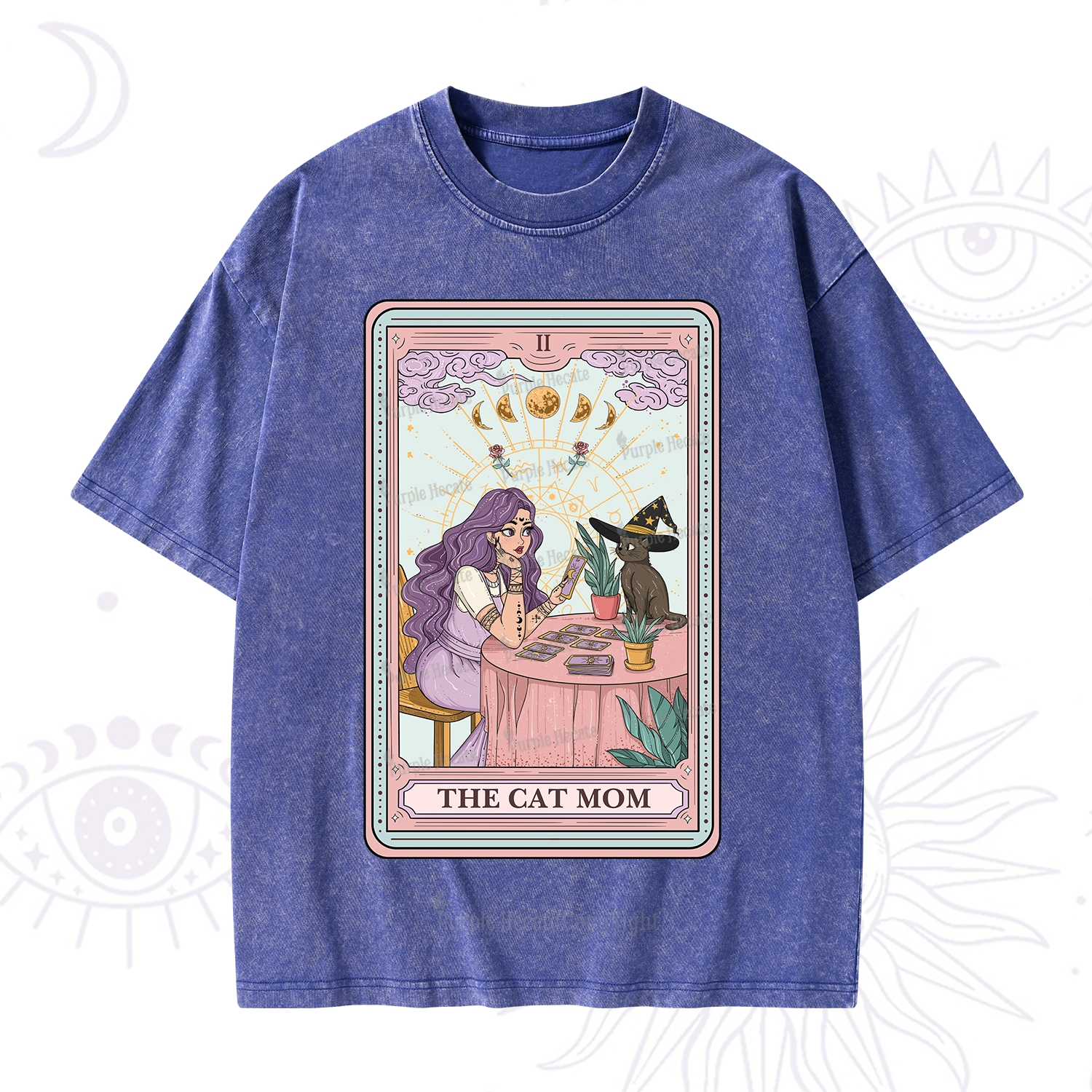 Purplehecate The Witchy Cat Mom Tarot Washed T-Shirt
