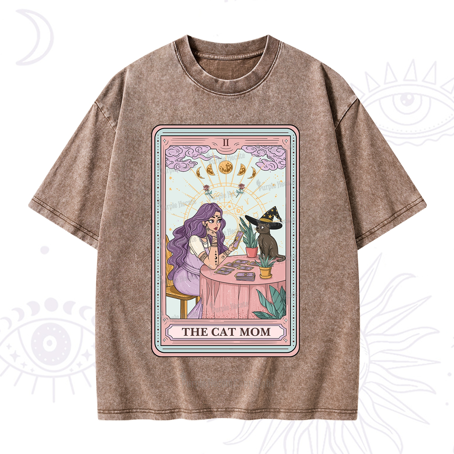 Purplehecate The Witchy Cat Mom Tarot Washed T-Shirt