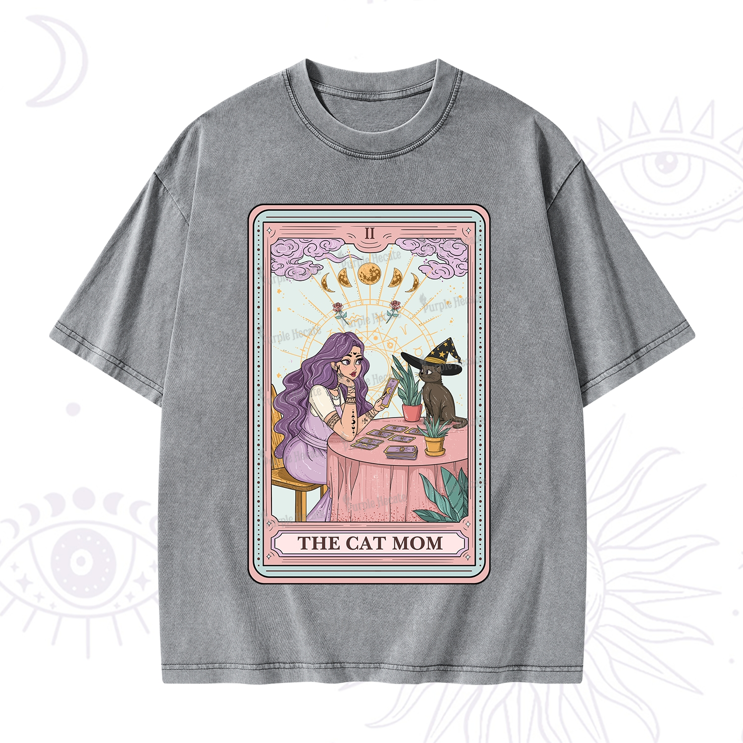 Purplehecate The Witchy Cat Mom Tarot Washed T-Shirt