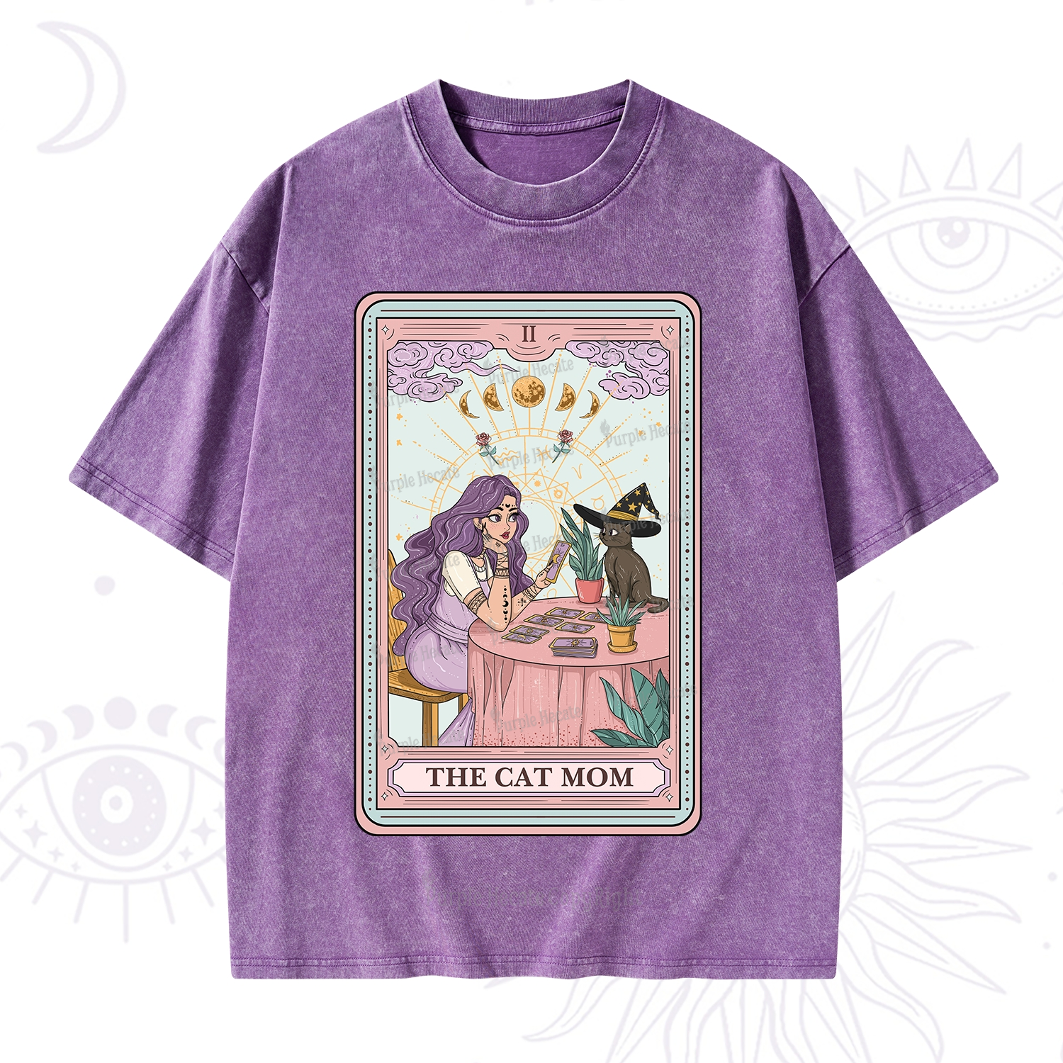 Purplehecate The Witchy Cat Mom Tarot Washed T-Shirt