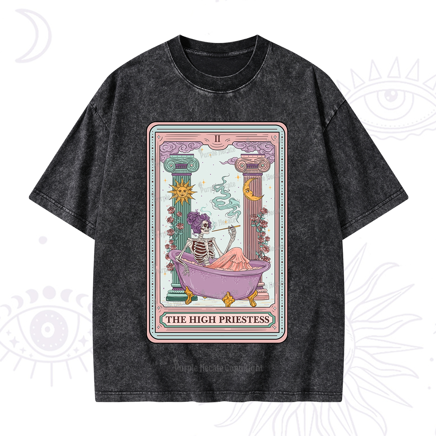 Purplehecate The Noble High Priestess Tarot Card Washed T-Shirt