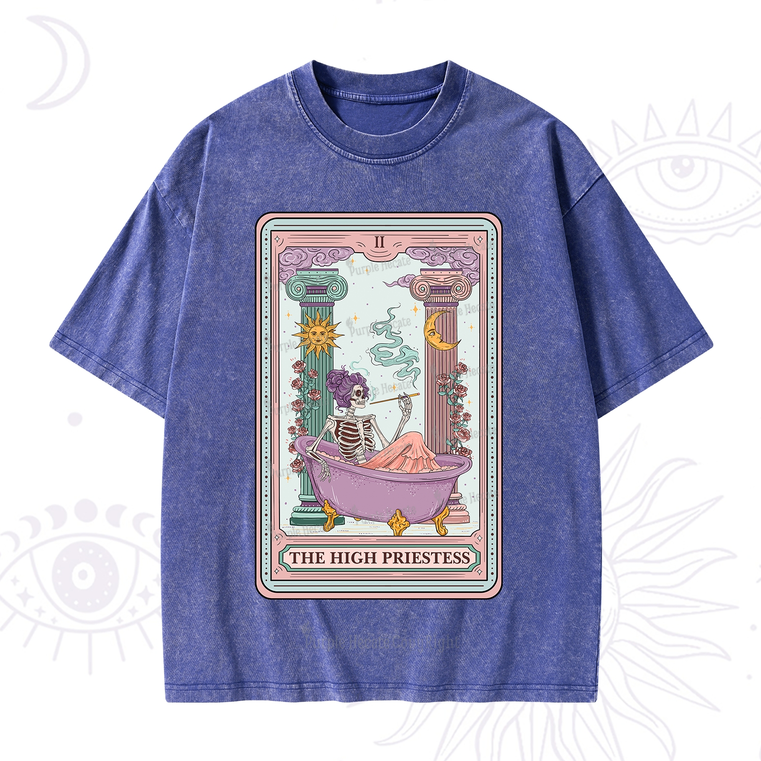 Purplehecate The Noble High Priestess Tarot Card Washed T-Shirt